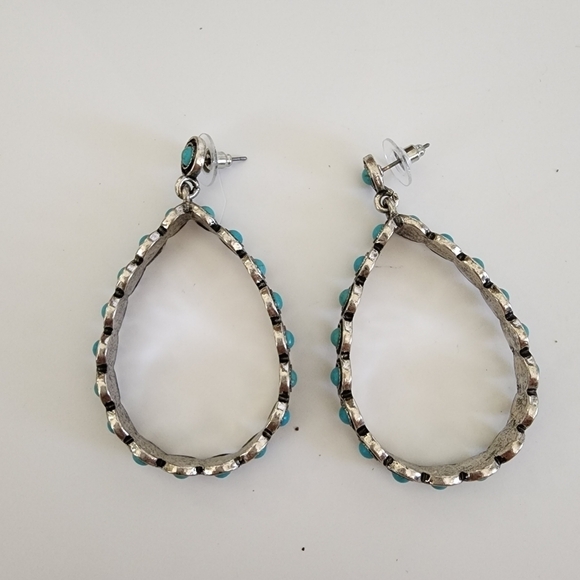 NEW Bohemian Turquoise Stone Antique Teardrop Oval Dangle Earrings - Picture 3 of 9